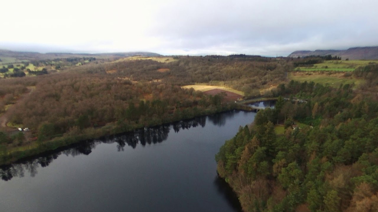 Drone footage of milngavie reservoir waterworks Glasgow Scotland