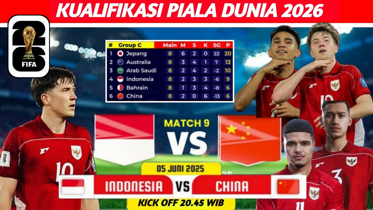 🔴 KUALIFIKASI PIALA DUNIA 2026 INDONESIA VS CHINA MATCH 9 5JUNI 2025