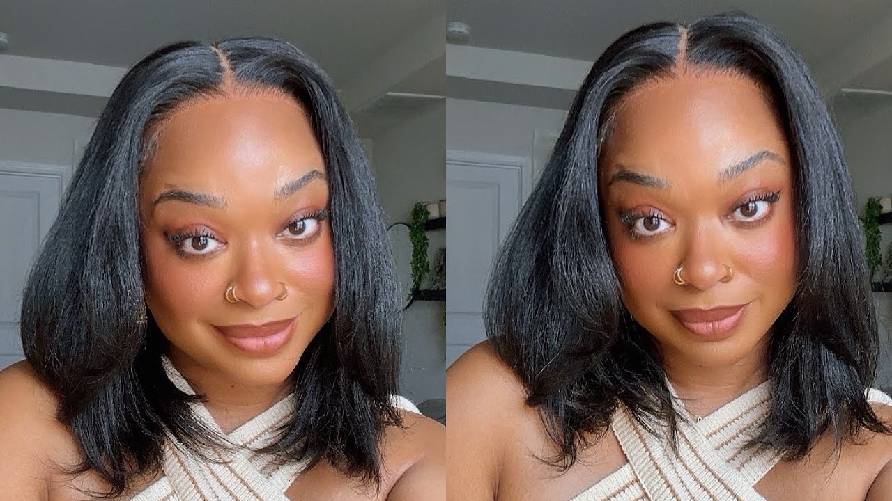 The most natural looking glueless wig!!!! KlNKY STRAIGHT BOB ft. Isee Hair