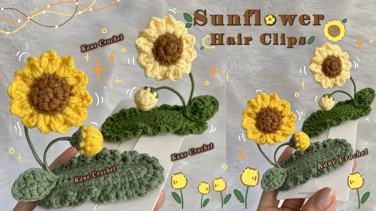 Мастер-класс по вязанию крючком заколок-подсолнухов 🌻🌻 Вязаные крючком аксессуары для волос