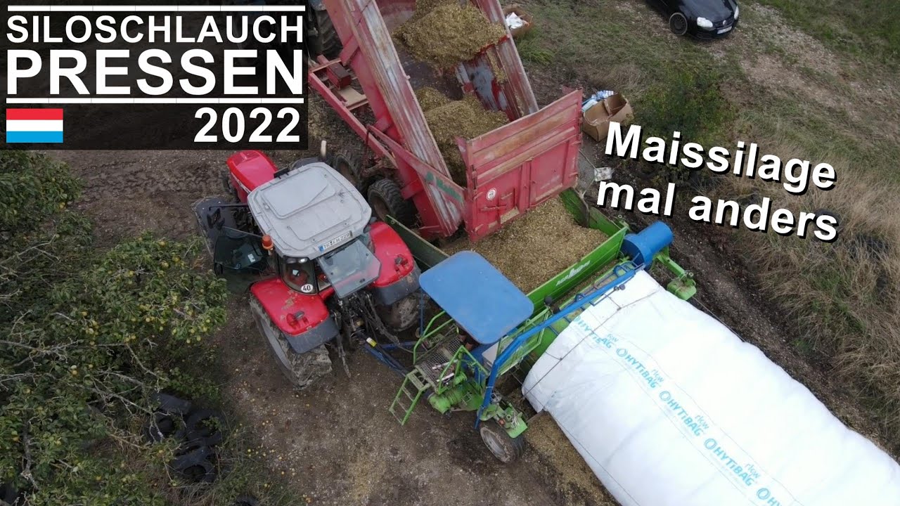 Mais-Schlauchsilo anlegen | Massey Ferguson 7718 Dyna-6 // AGRAR-bag G7000 | bei Luxemburg 2022