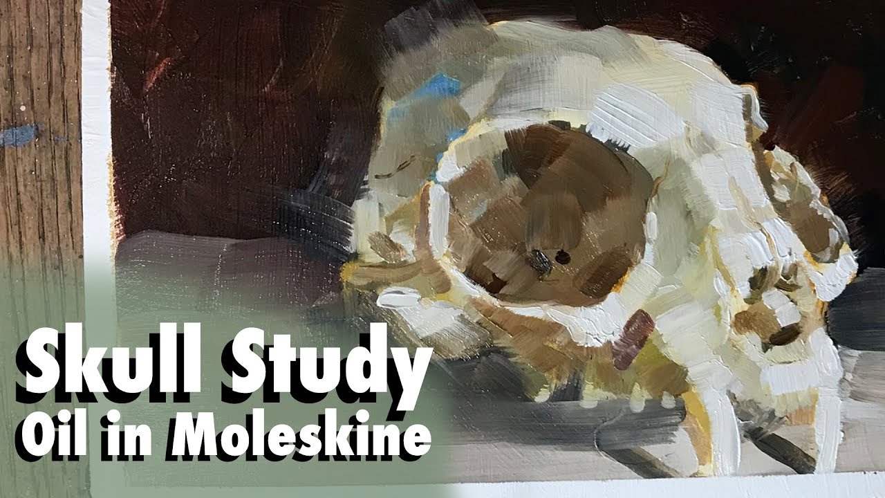 Skull Study Oil Painting in Moleskine Sketchbook | Making mediums accessible