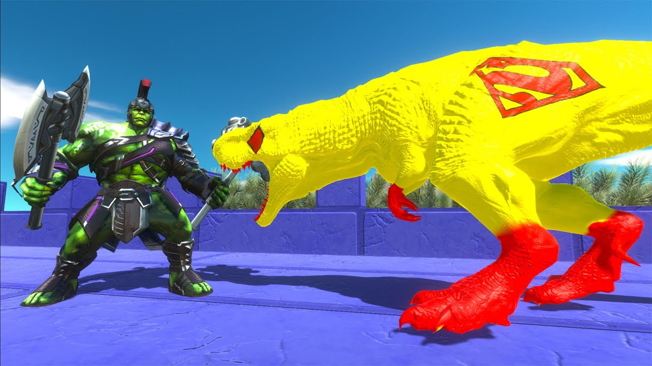 HULK WARRIOR vs DARK SPINOSAURUS vs SUPERMAN T-REX DEATH RUN -   Animal Revolt Battle Simulator