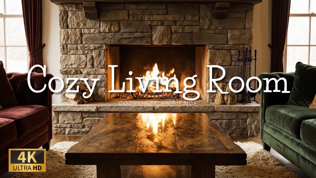 Fireplace Cozy Jazz Ambience 🔥🎷 | Warm living room vibes for study, work and chill