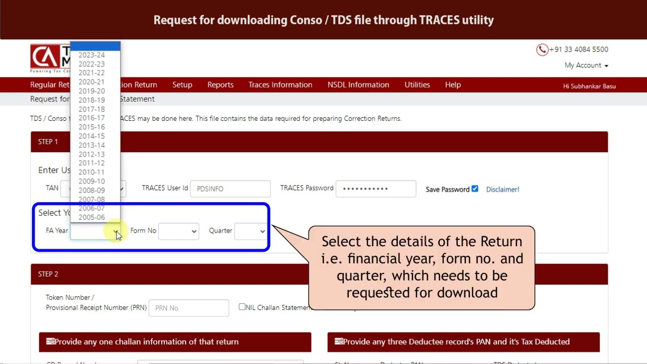 Request for downloading Conso / TDS file through TRACES utility