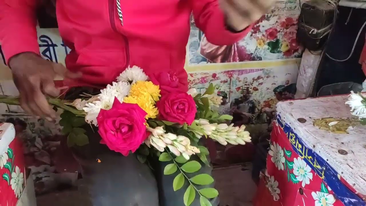 রজনীগন্ধা||গোলাপ,গাধা||ফুলের তোড়া বানানোর সহজ নিয়ম।