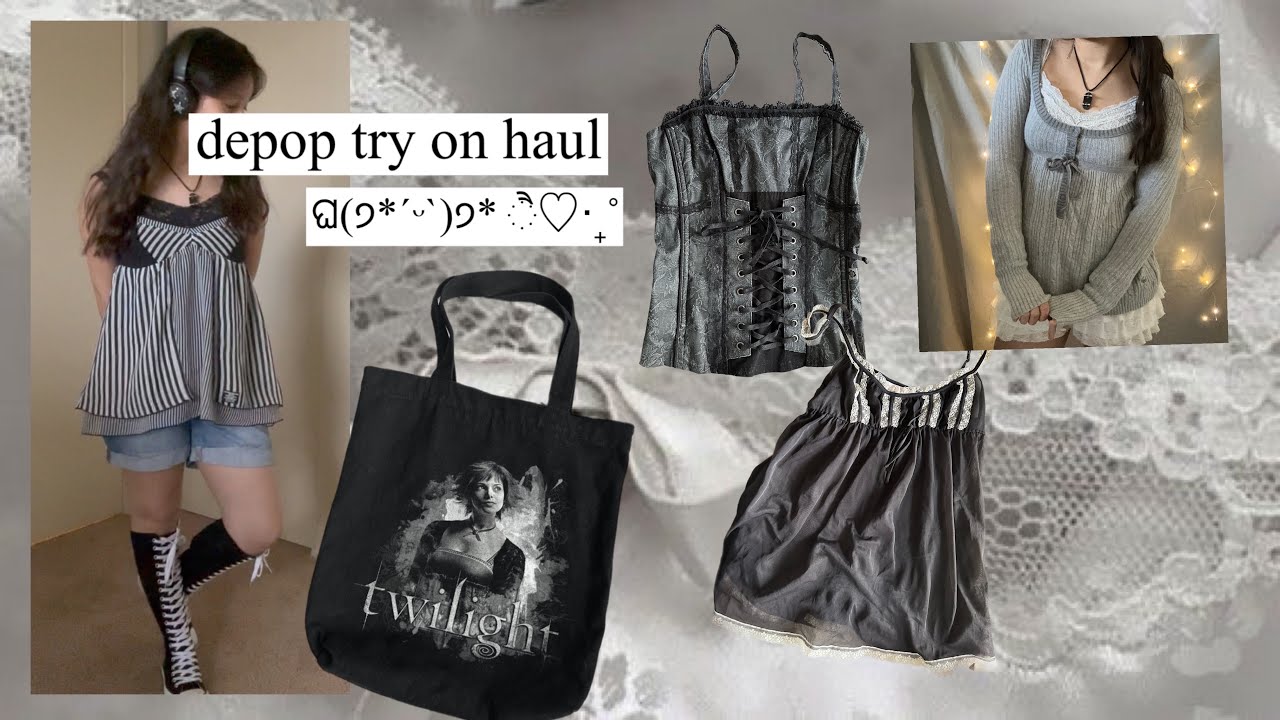 depop online thrift haul + try on (alt grunge coquette emo misa amane nana y2k dolly twilight) ♡