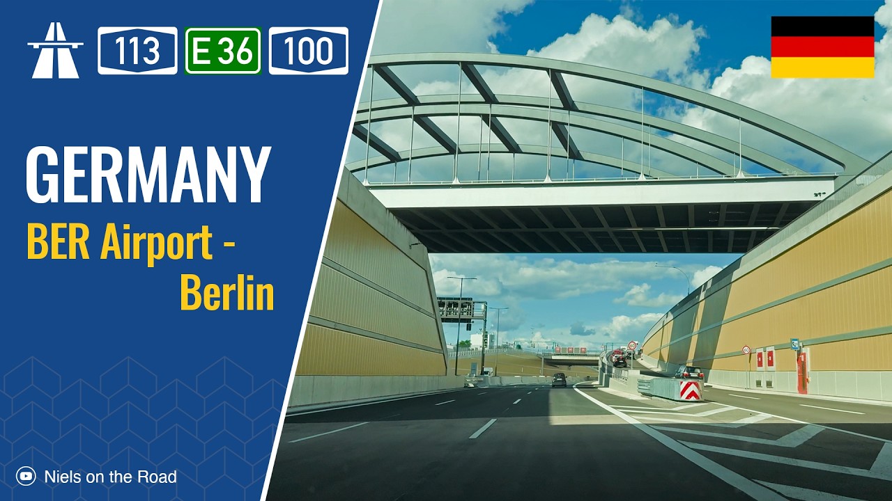 Driving in Germany: Autobahn A113 E36 & NEW Berlin Highway A100 from BER Airport to East Berlin