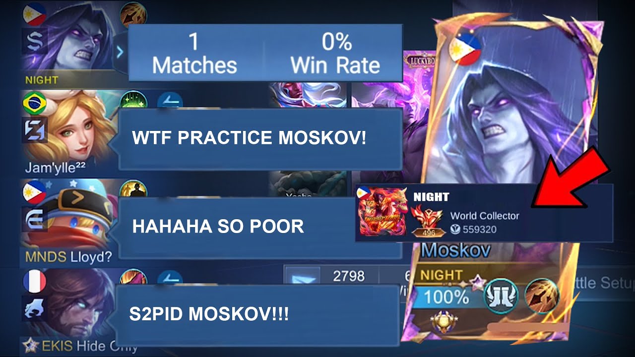 MOSKOV "NO SKIN" BUT "WORLD COLLECTOR" PRANK IN RANK!🤫 (they mock me not until i show them..) - MLBB