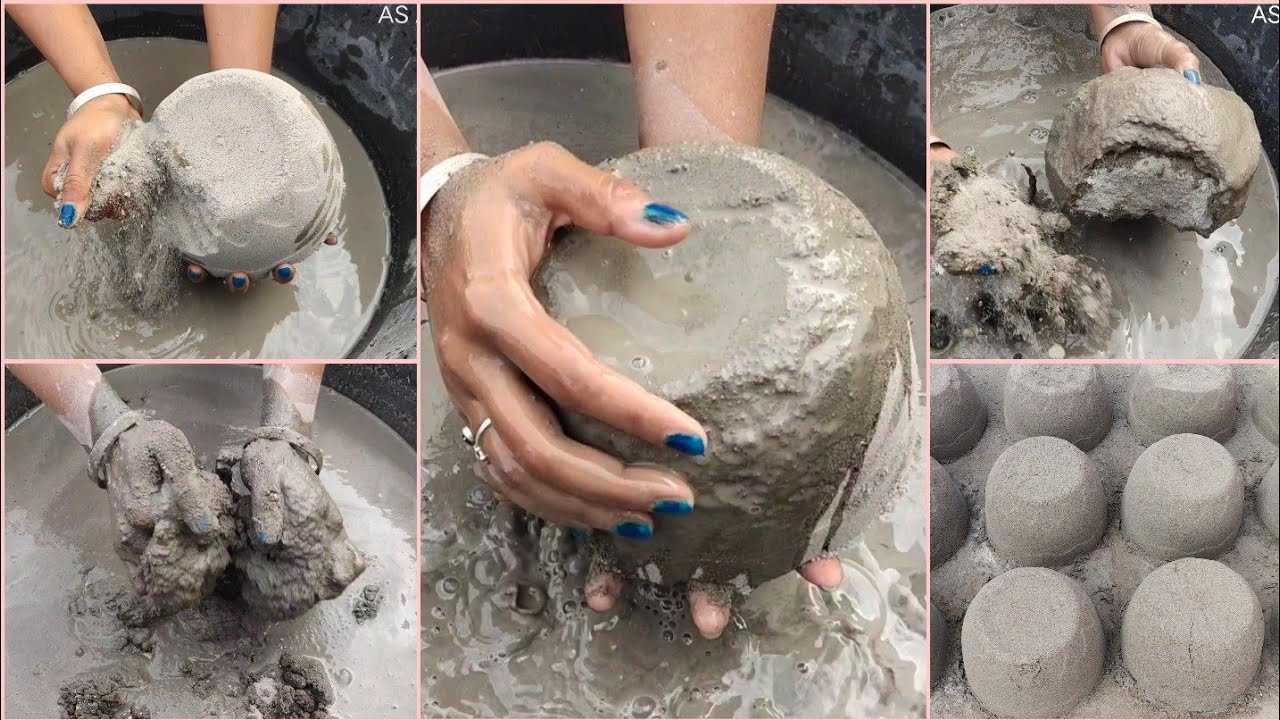 Asmr - Super soft dusty sand cement water 💦 crumbling/dipping in lots of water💦💦