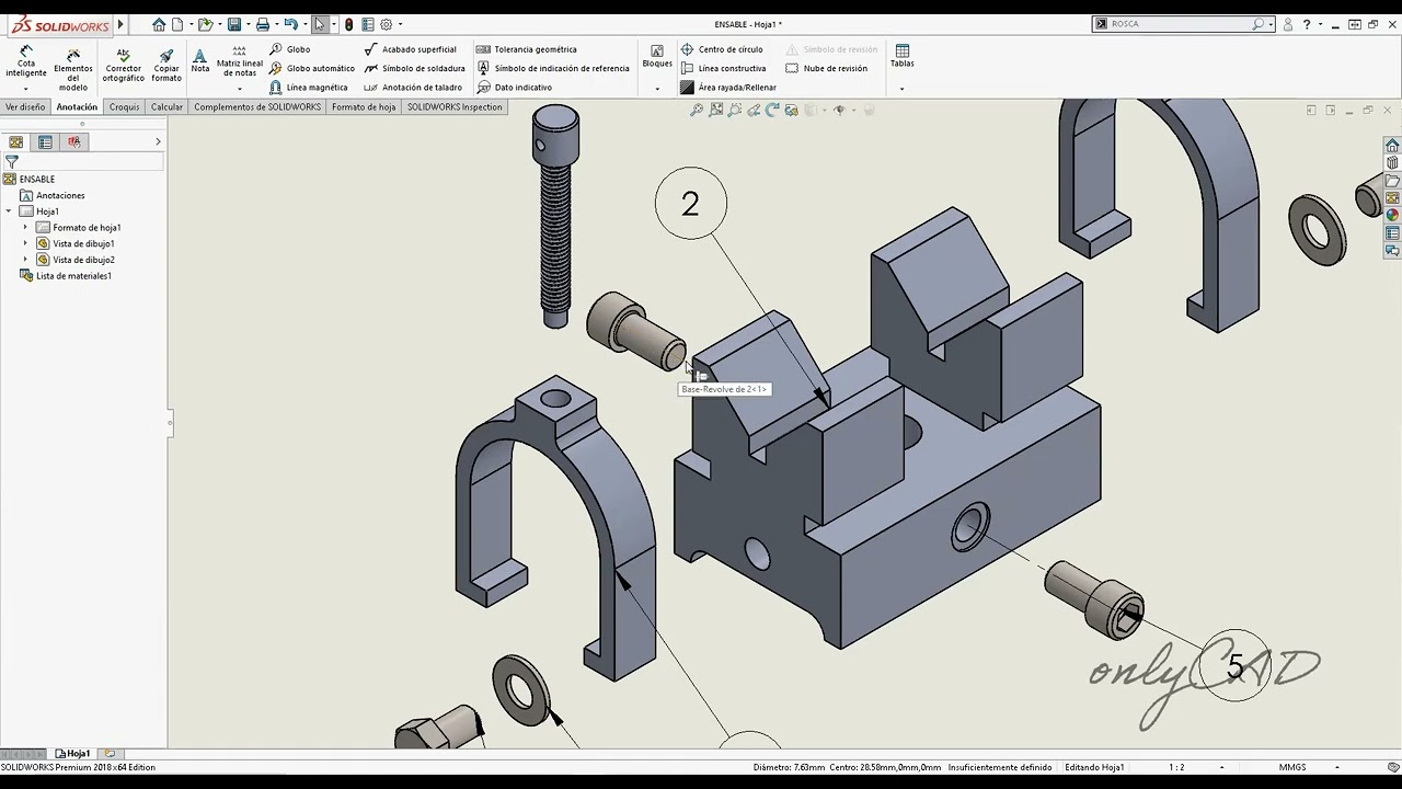 Creación de plano de explosionado y animación de explosionado en SolidWorks