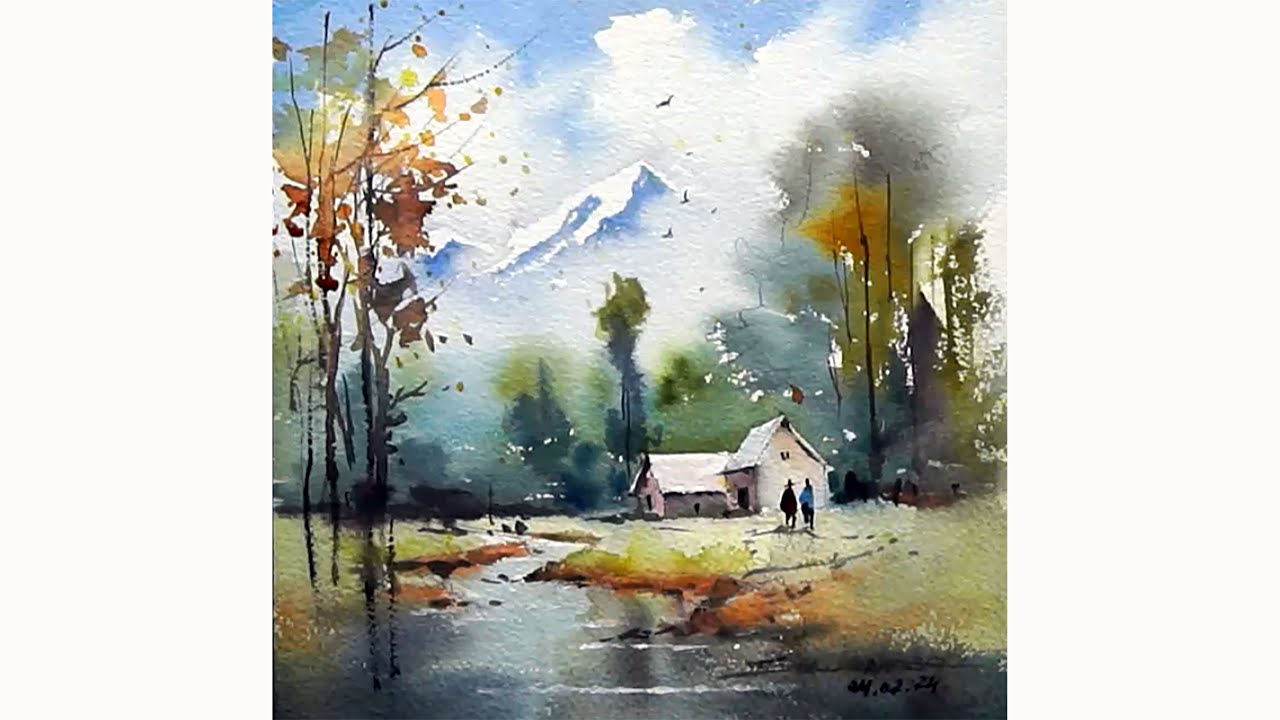 Watercolor landscape painting