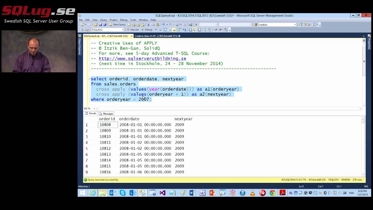 SQLug.se - Itzik Ben-Gan - Creative Uses of the APPLY Operator, session 1