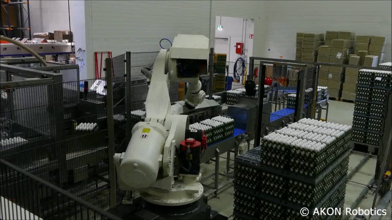 Egg Packaging Automation - Egg Tray Depalletizer with a Robot - AKE-500