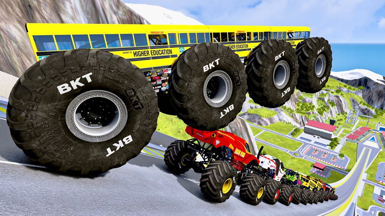 High-Octane Monster Truck Jumps: Crushing Cars!
