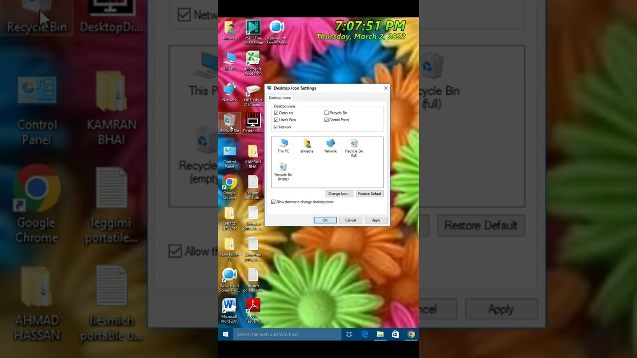 How to hide or show recyle bin disktop icon in window 10