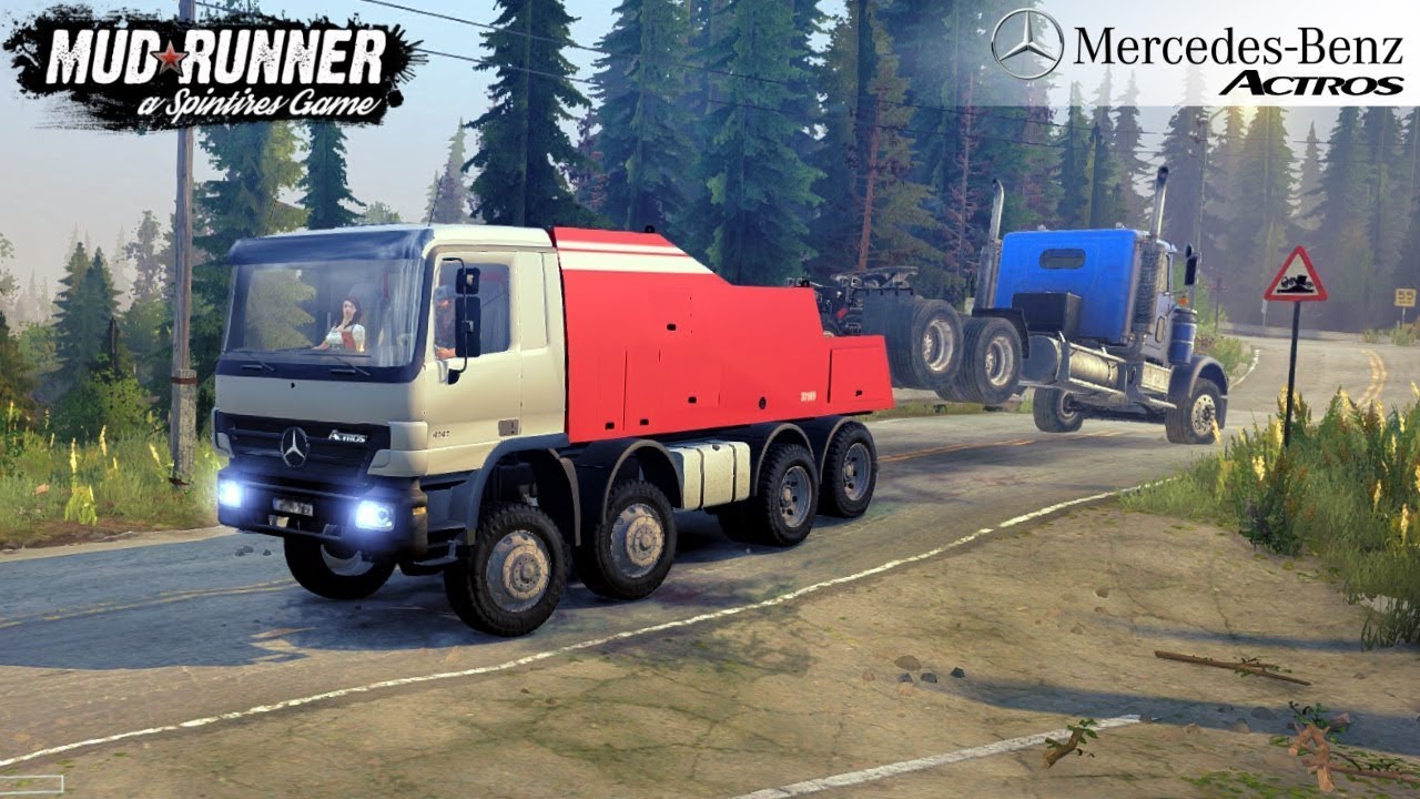 Spintires: MudRunner - MERSEDES-BENZ ACTROS Tow Truck Towing a Semi Truck