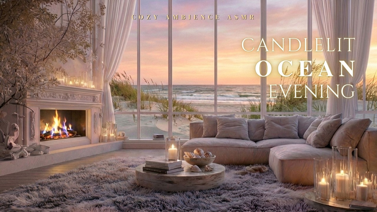 Candlelit Ocean Evening 🌊🔥Cozy Fireplace & Soft Waves for Relaxation & Calm