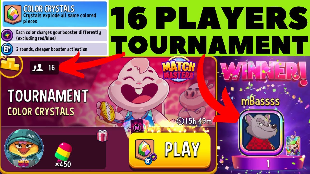 TOURNAMENT! 16 players Color Crystals, Each color charges your booster differently | Match Masters