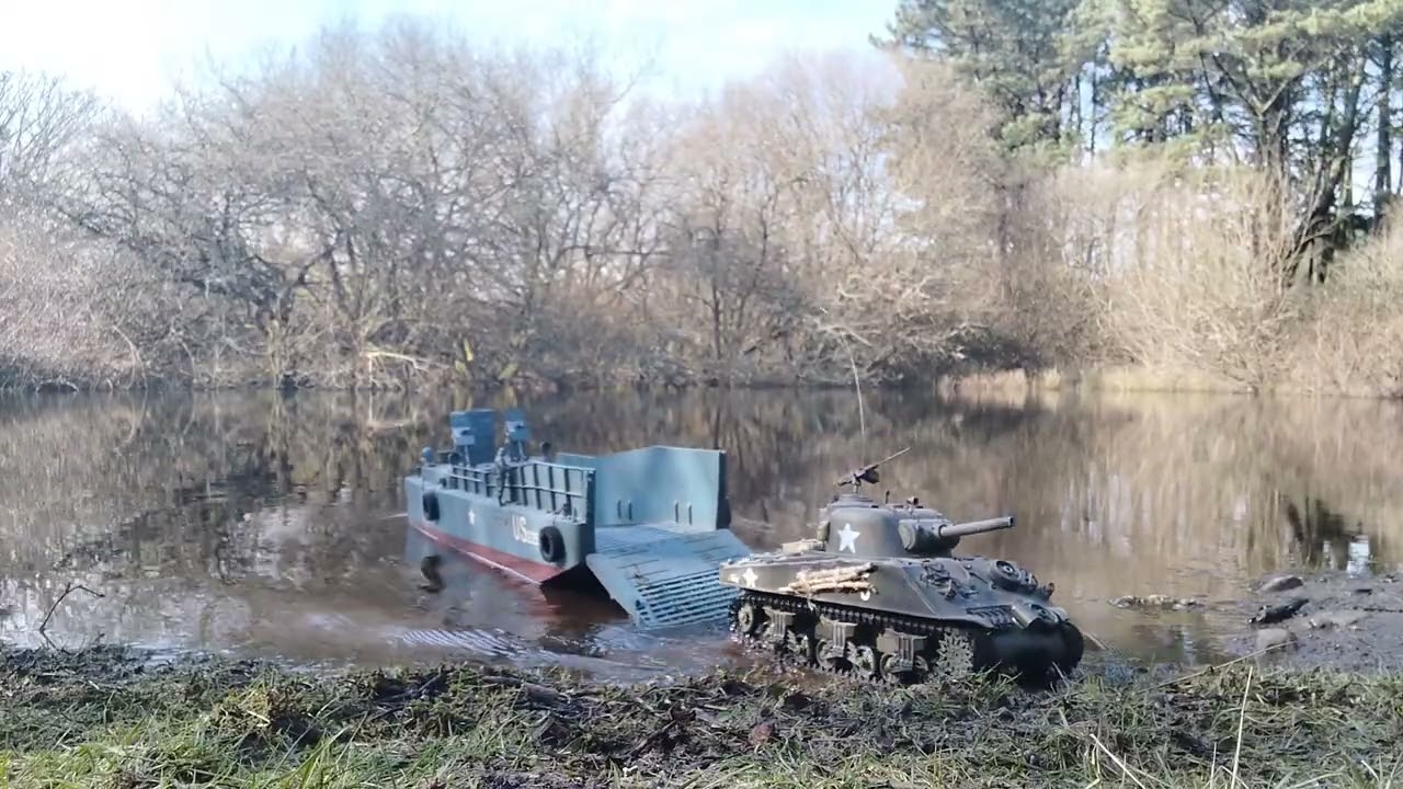 Mark Johns down at the mine pond today with my new RC  landing craft and tank and lorry 