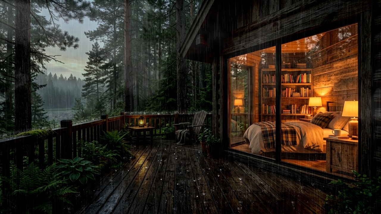 Cozy Cabin Rain Sounds by the Lake 🌧 3 Hours for Deep Sleep & Studying [No Ads]