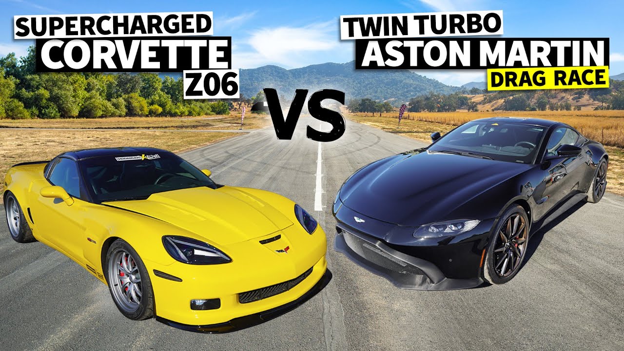 Supercharged Corvette Z06 vs Aston Martin Vantage DRAG RACE