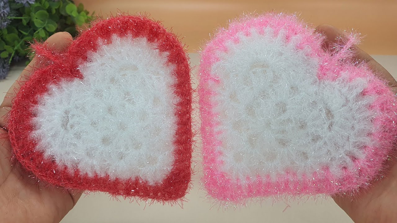 [수세미코바늘] 왕초보!! 왕하트 수세미 뜨기 crochet coaster