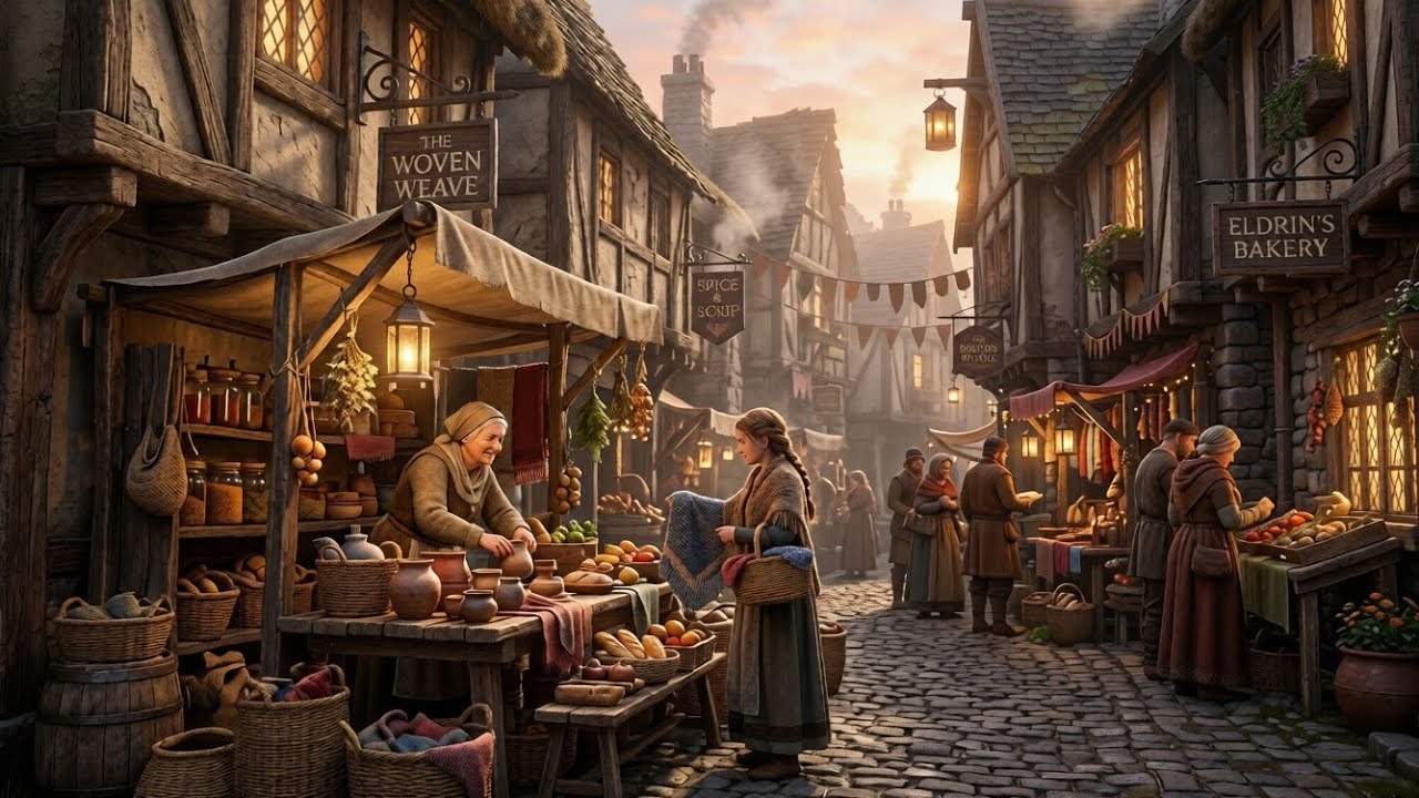 You Wake Up in a Fantasy Village Market | Cozy Medieval Morning Ambience & Village Sounds for focus
