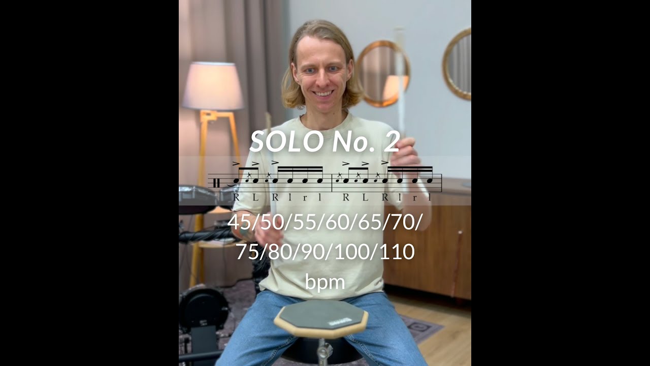 Charley Wilcoxon – Solo 2 (45/50/55/60/65/70/75/80/90/100/110 bpm) Moeller Technique German grip
