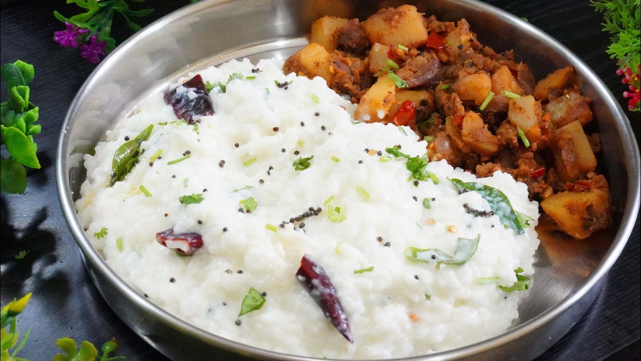 தாளிச்ச தயிர் சாதம் உருளைகிழங்கு கார கரி | Thayir Sadam | Variety Rice | Curd Rice Recipe In Tamil