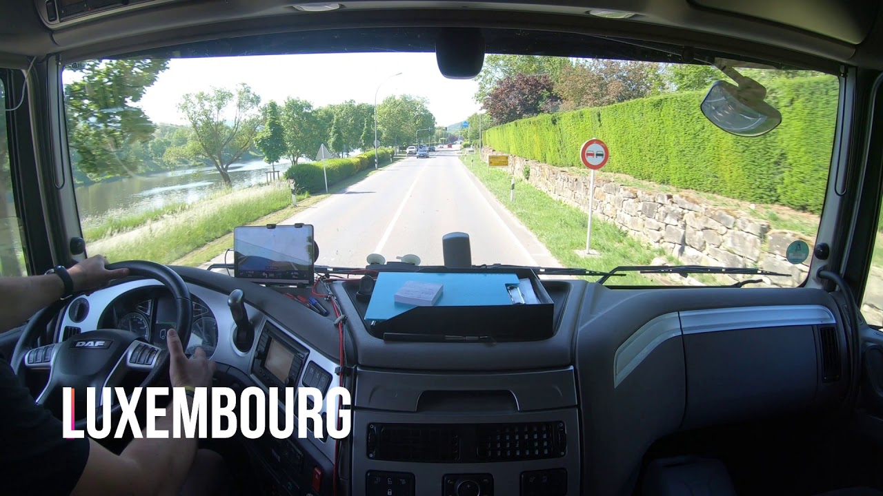 Truck Driving in Luxembourg through Mosel river valley