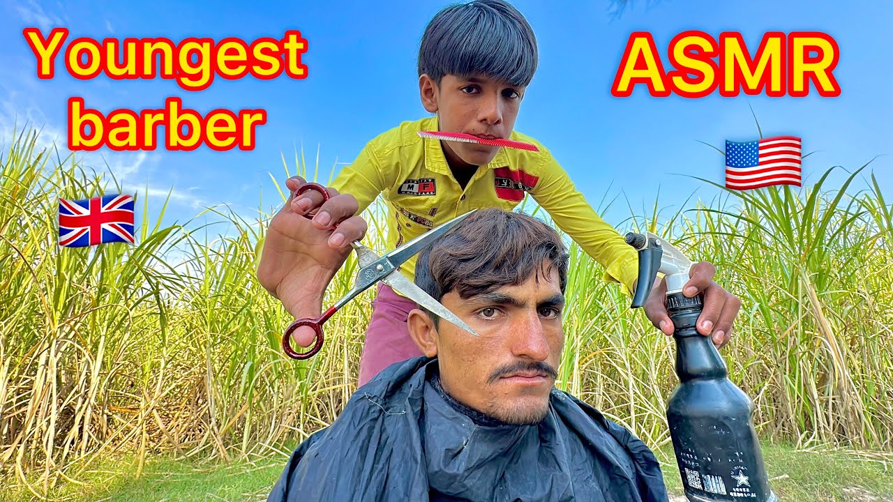 ASMR youngest barber 💈 in the world trible man fast haircut