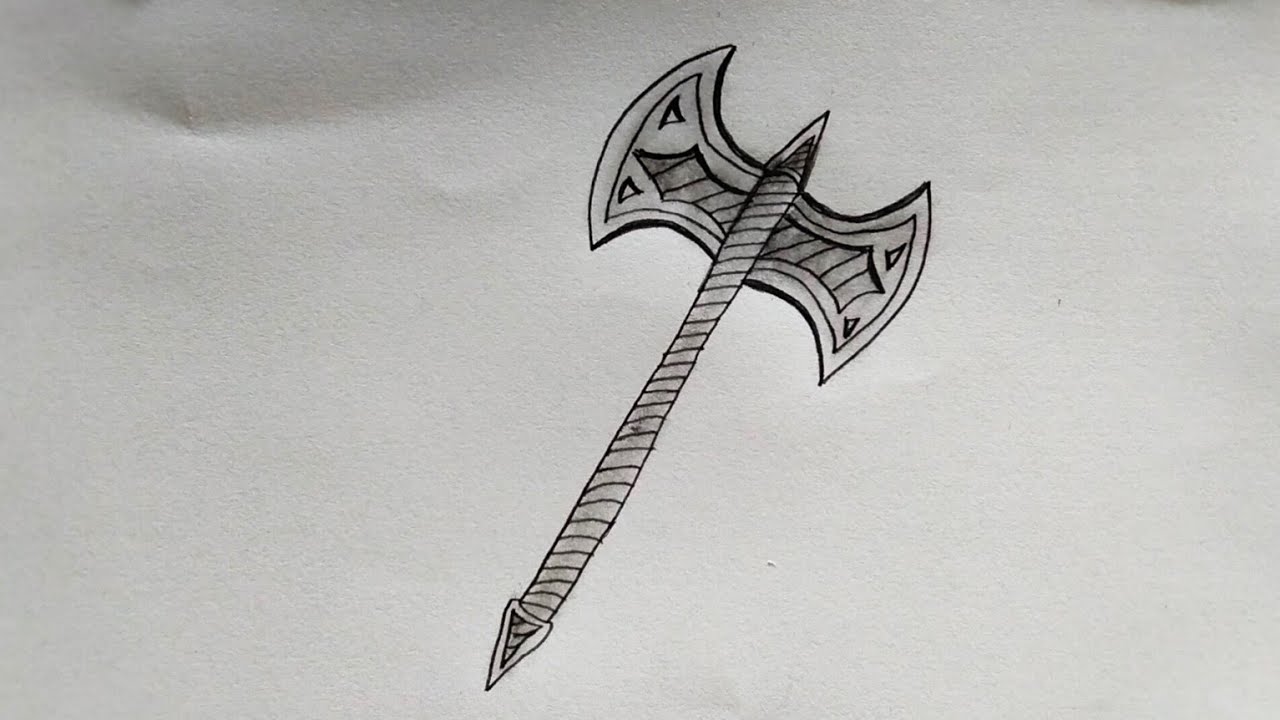 Two Winged Viking Axe Drawing - Easy Pencil Drawings 2024 - Pencil Drawing Tutorial For Beginners