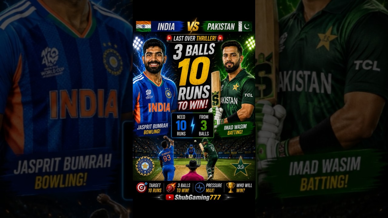 3 Balls 🔥 10 Runs | Bumrah 🆚 Imad Wasim 😱| INDIA vs PAKISTAN Last Over Thriller #realcricket #shorts