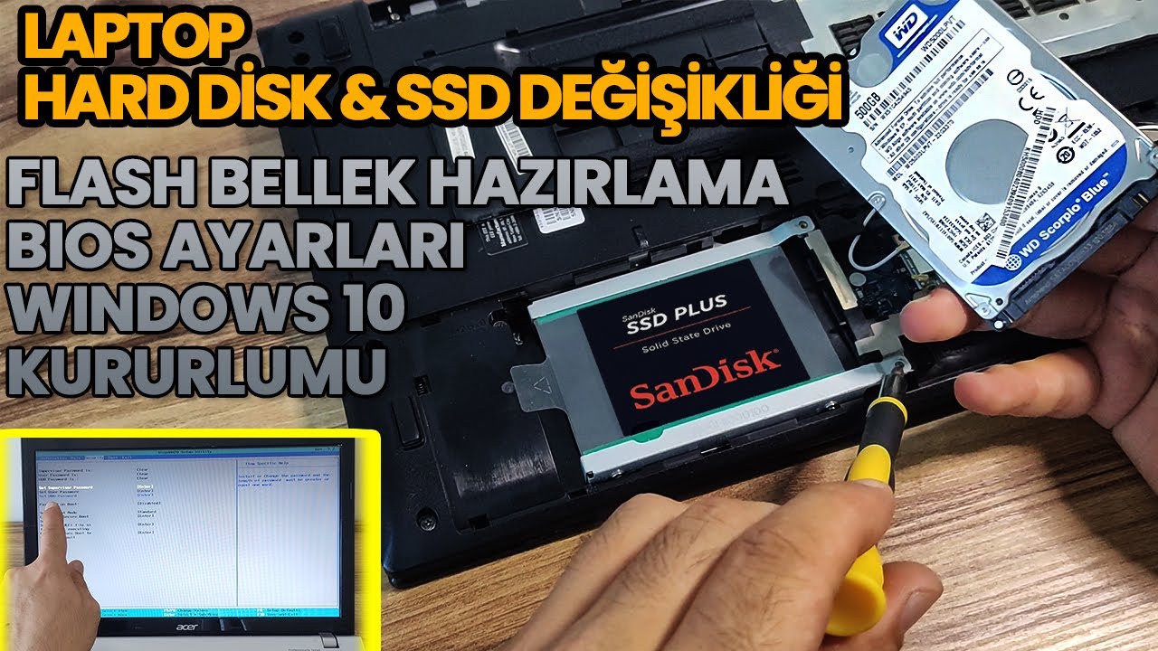 Laptop SSD Takma | Windows 10 Kurma | Sandisk SSD Plus | Windows Flash Bellek Kurulum | Secure Boot