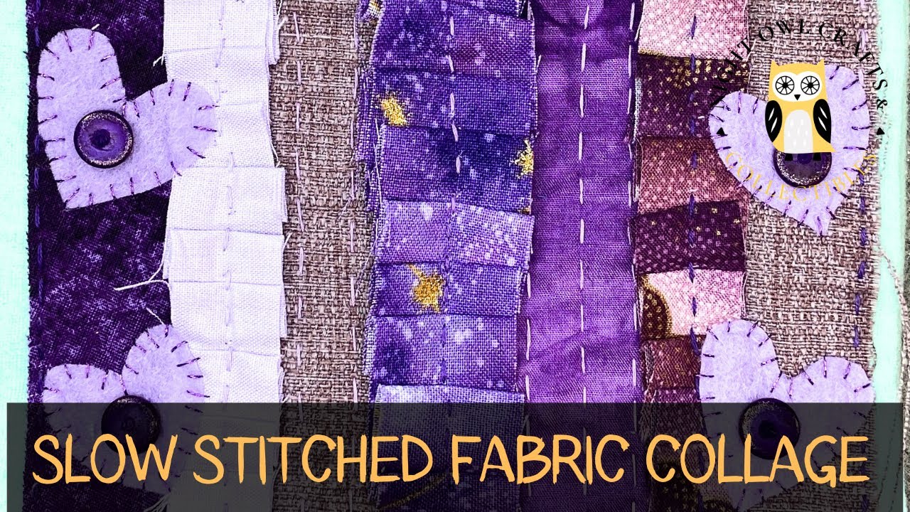 Slow Stitching Fabric Art Journal Page 5 - Purple Fabric Collage With Felt Hearts
