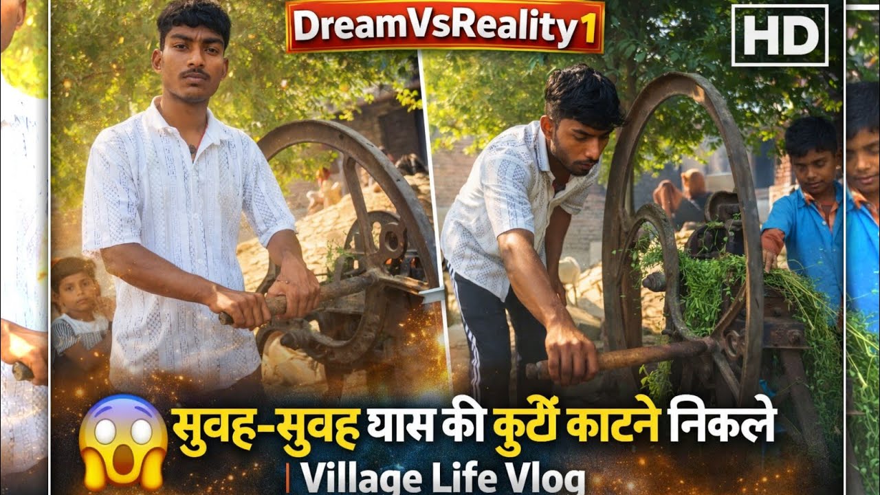 😱 सुबह-सुबह घास की कुट्टी काटने निकले | Village Life Vlog ।। DreamVsReality1 