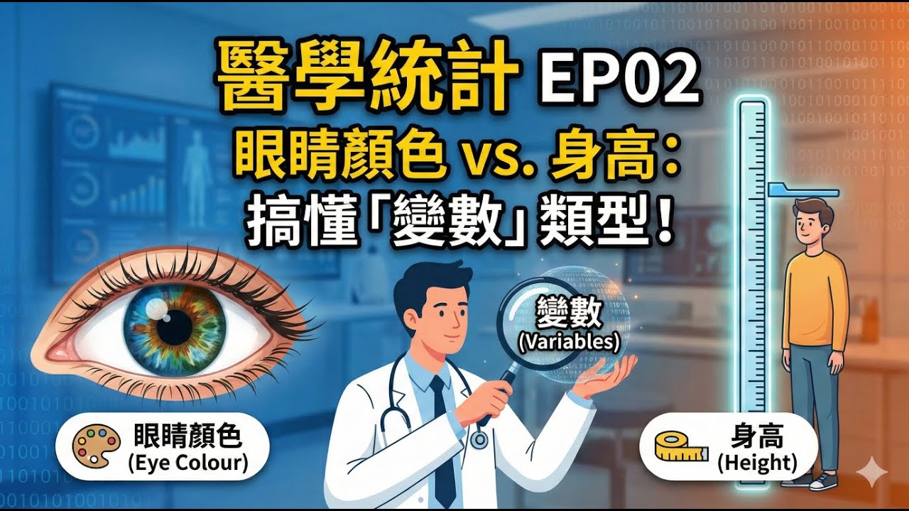 醫學統計 EP02 眼睛顏色和身高怎麼比？搞懂「變數」類型，別讓你的數據張冠李戴