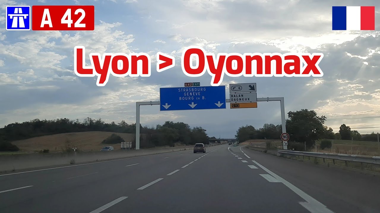 Road driving​ on Highway (Autoroute) A42 from Lyon to Oyonnax