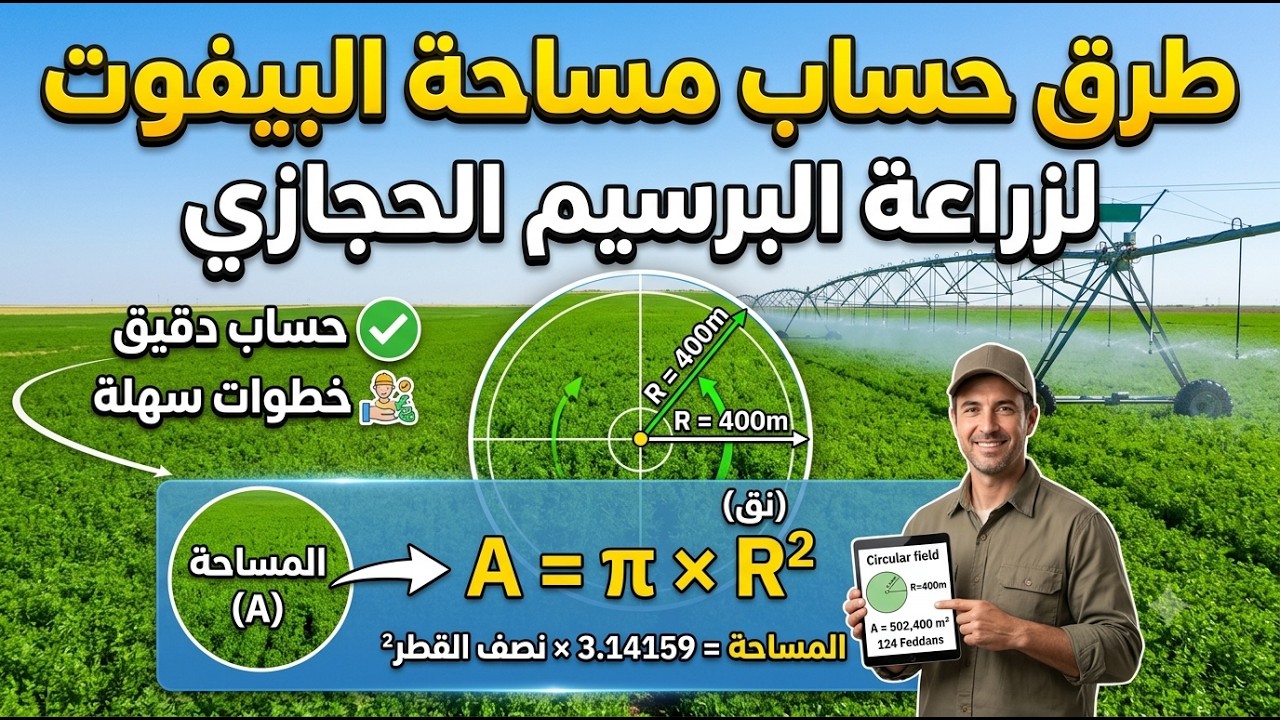 طرق حساب مساحة البيفوت لزراعة البرسيم الحجازي.