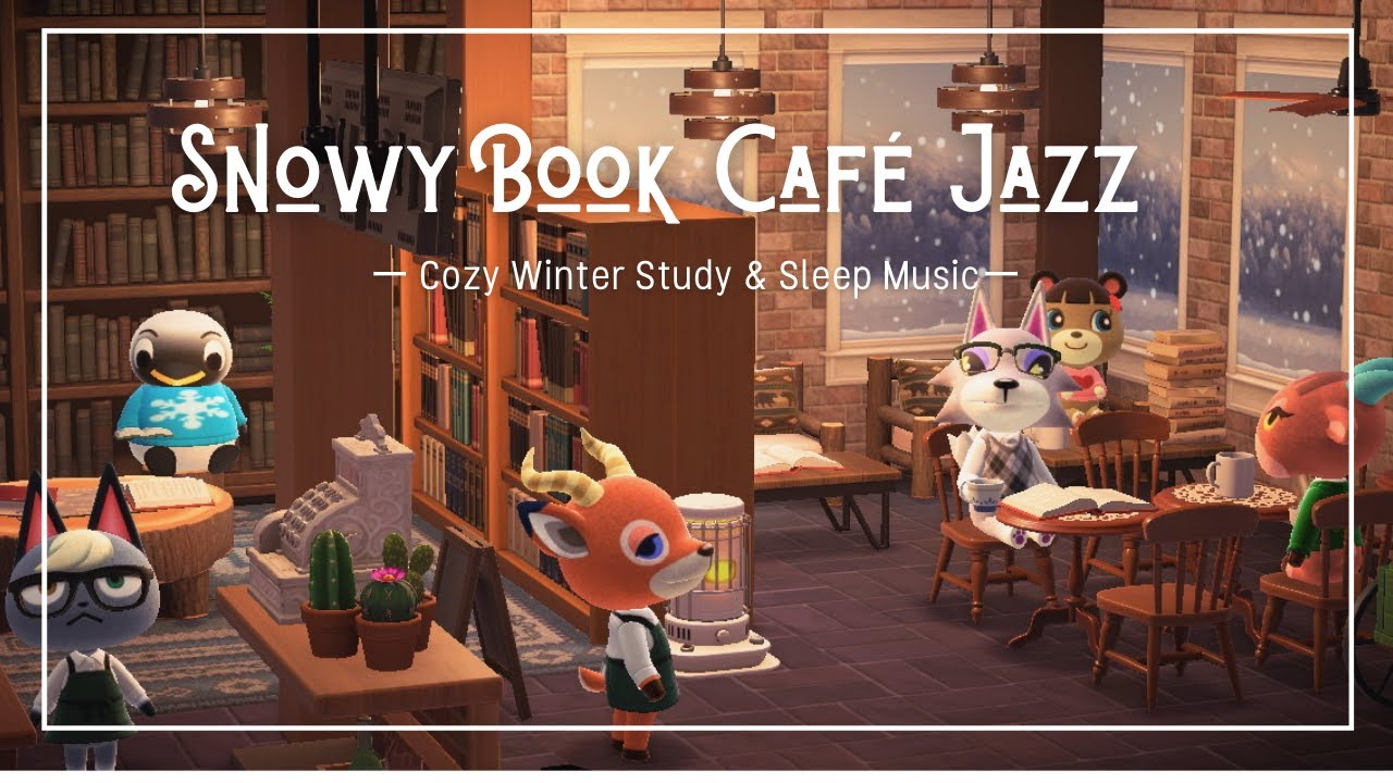 【ACNH BGM】 Snowy Book Café Jazz | 3 Hours of Cozy Winter Study & Sleep Music