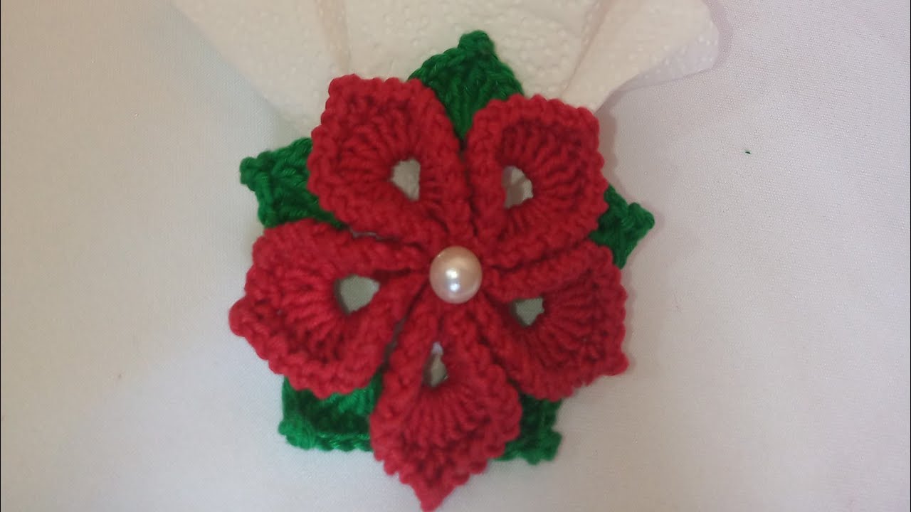 Porta Guardanapo de Natal feito em Crochê•°Flor de Natal de Crochê°•Flor de Natal Fácil e Delicado