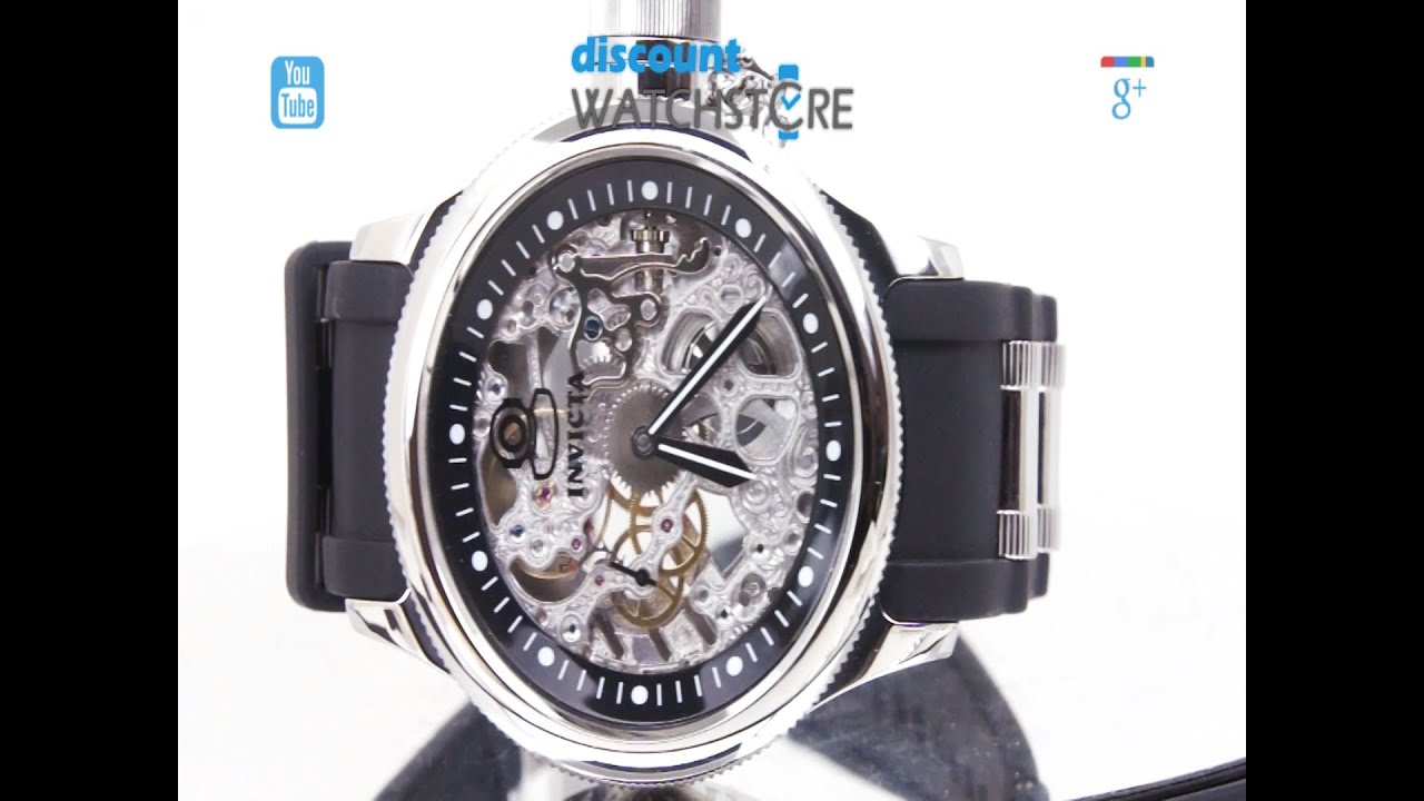 Invicta 1088 Men's Russian Diver Mechanical Skeleton Dial Black Polyurethane Watch Review Video