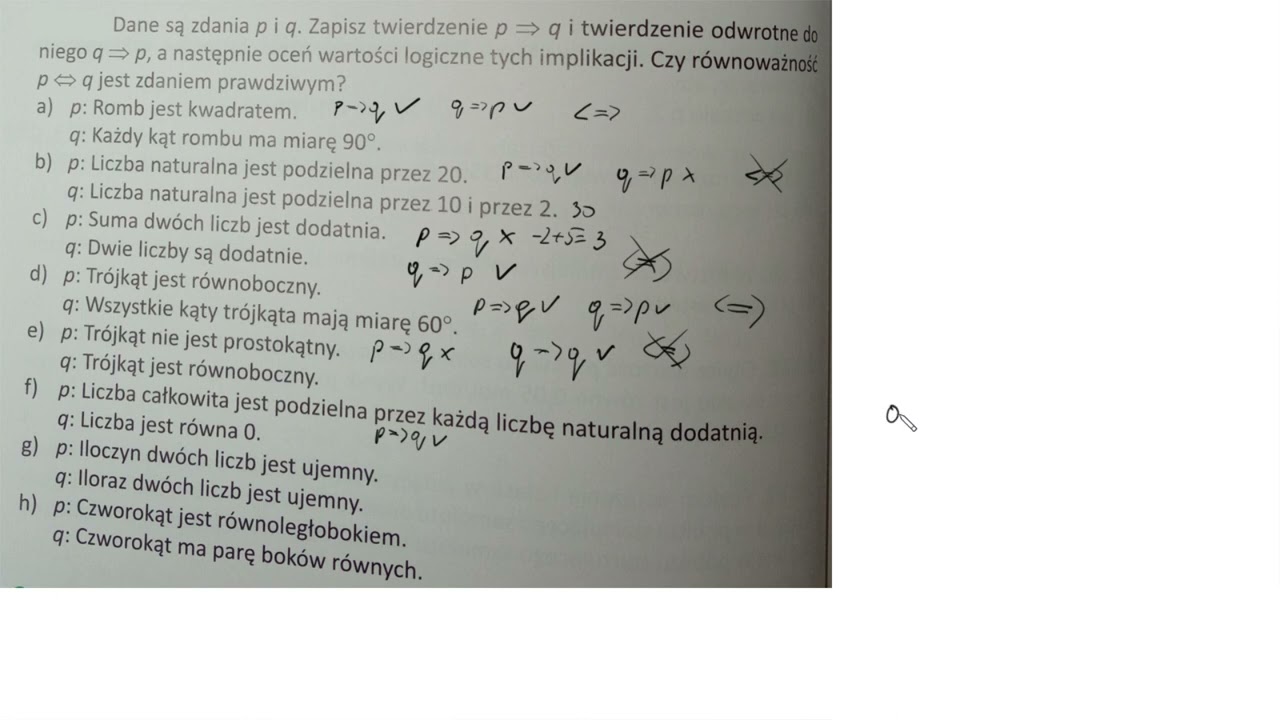 2 124  Dane są zdania p i q  Zapisz twierdzenie i twierdzenie odwrotne do niego