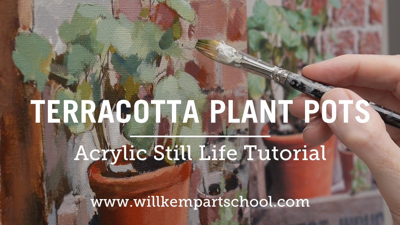 Acrylic Still Life Painting Tutorial - Terracotta Plant Pots