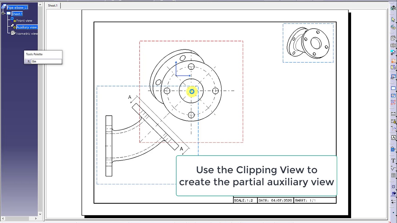 Auxiliary view in CATIA drawing