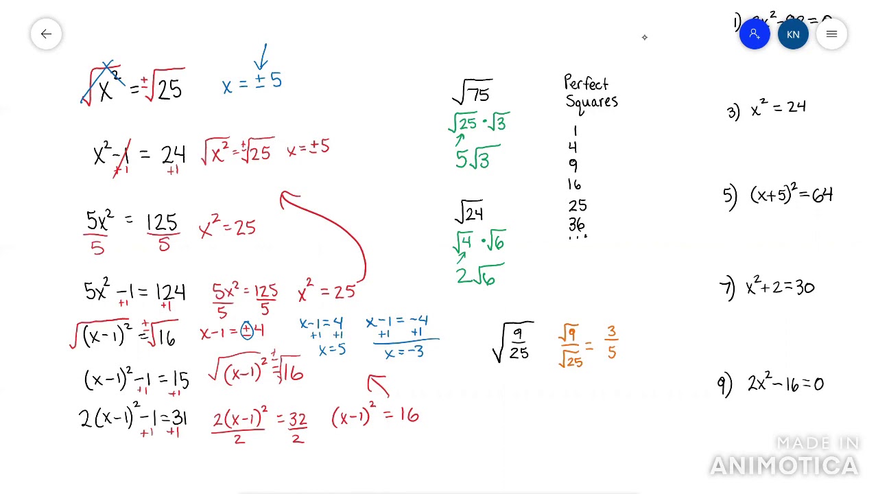 Algebra 2 Solve by Square Root