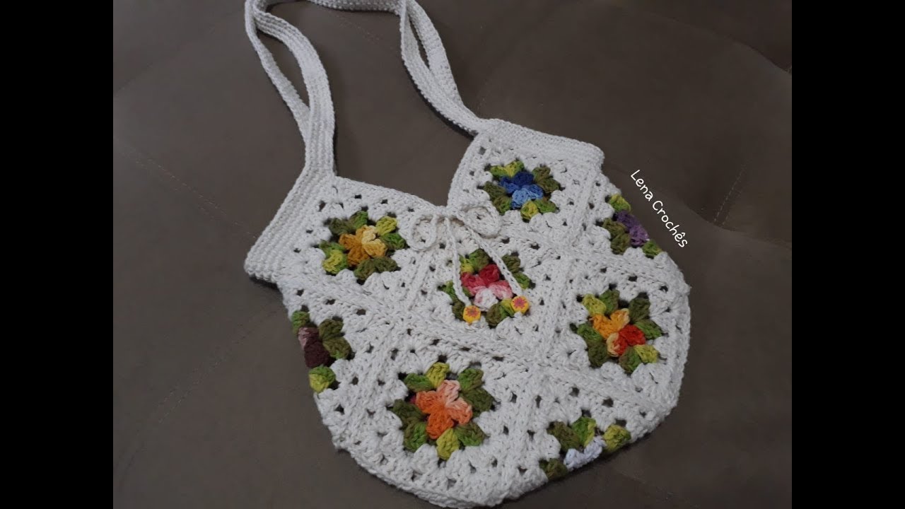 Bolsa em Square de Crochê 👜 #LenaCrochês #artecomeuroroma