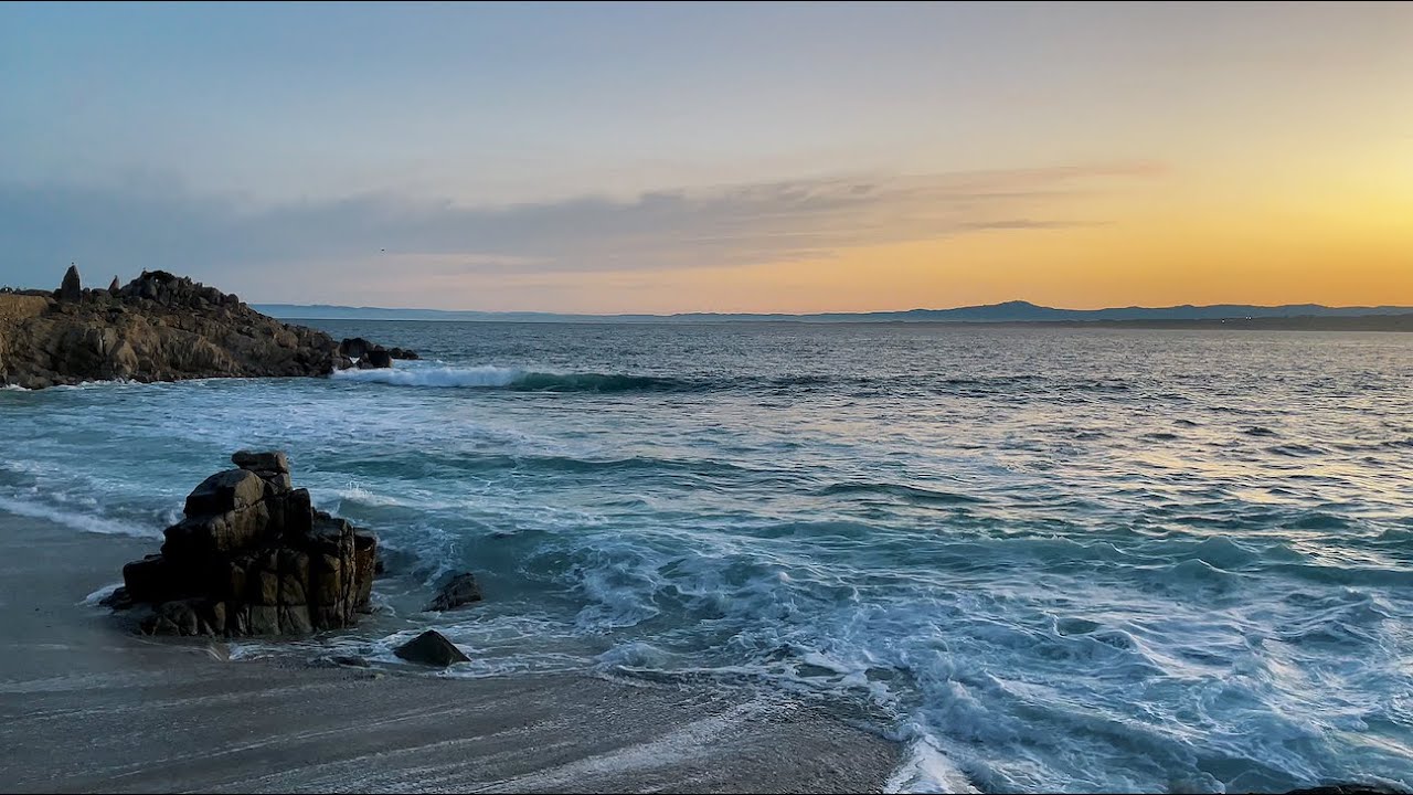 Sunset Ocean Waves | Pacific Grove California | Natural Water Sounds | 3 hours | 4k