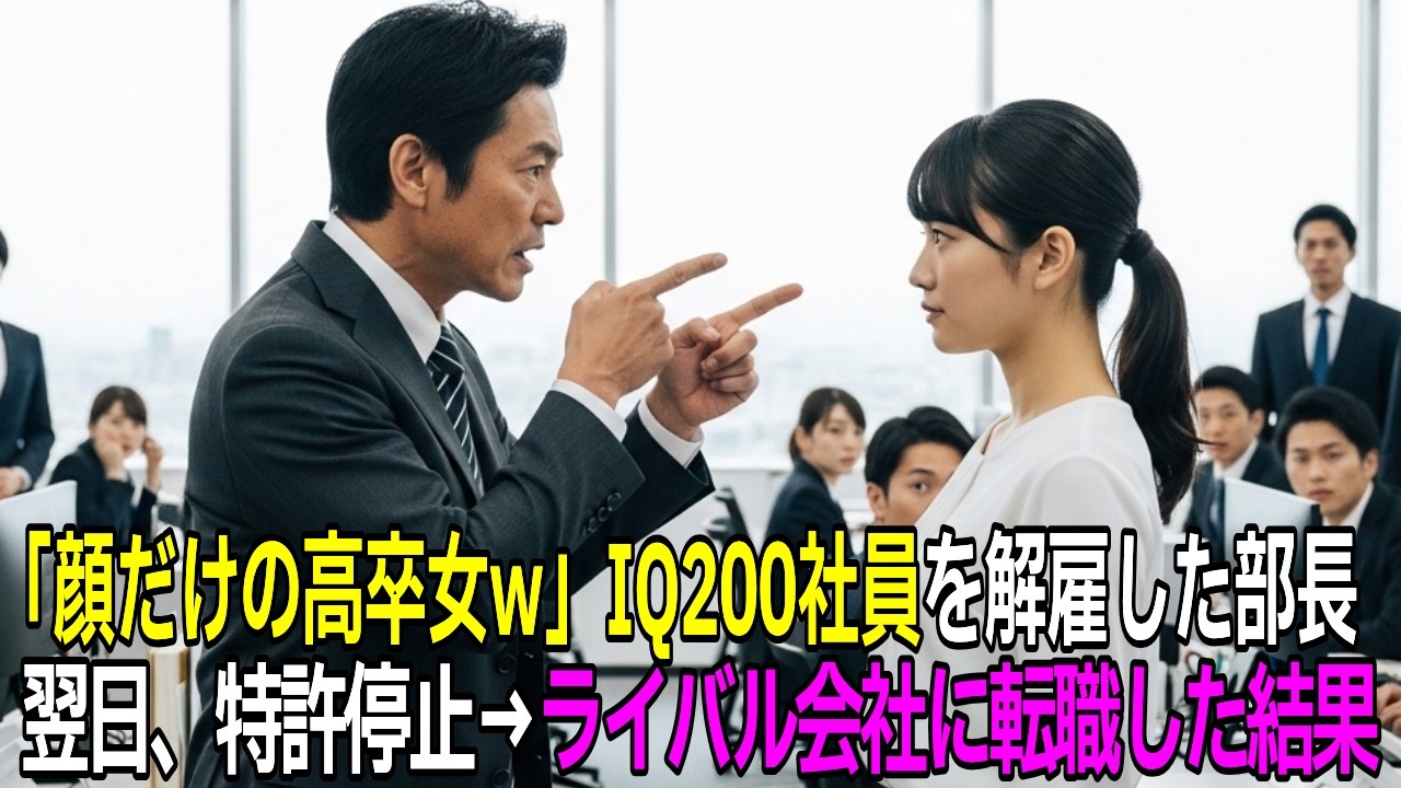 「顔だけの高卒女w」高卒の契約社員を馬鹿にして解雇した部長。実はIQ200の天才で特許が止まり、転職先で大逆転